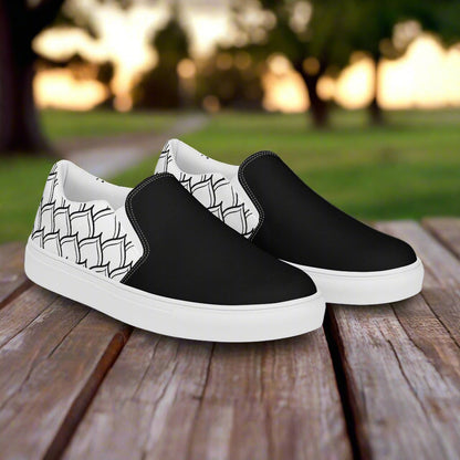 Women’s Custom, Slip-on Canvas Shoes, Far East Geometric Pattern, Ottomon Two-Tone