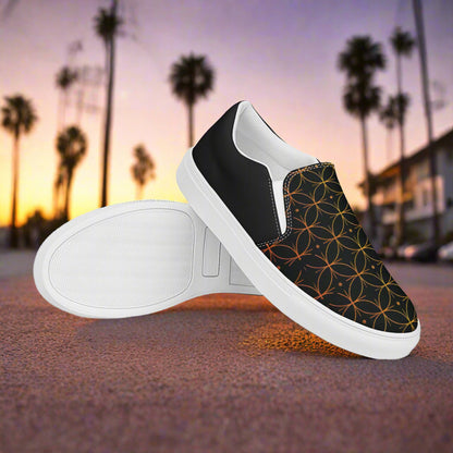 Women’s Custom Slip-on Canvas Shoes,  Streetwear Styled, Luna Black Halftone