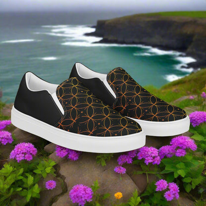 Women’s Custom Slip-on Canvas Shoes,  Streetwear Styled, Luna Black Halftone