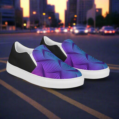 Women’s Custom Slip-on Canvas Shoes, Streetwear Styled, Skater Blue Halftone