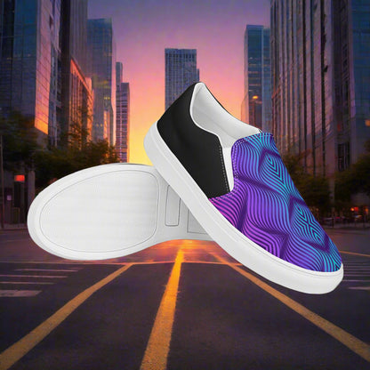 Women’s Custom Slip-on Canvas Shoes, Streetwear Styled, Skater Blue Halftone