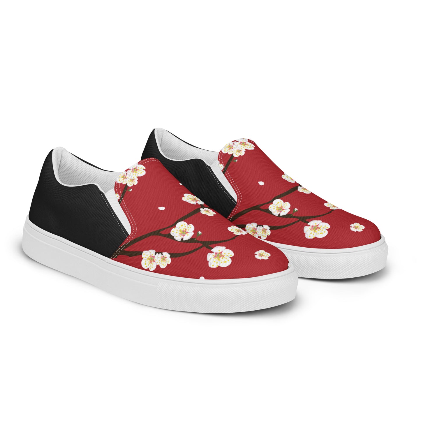 Silk Road | Women’s Slip-on Canvas Shoes | Red Blossom Halftone