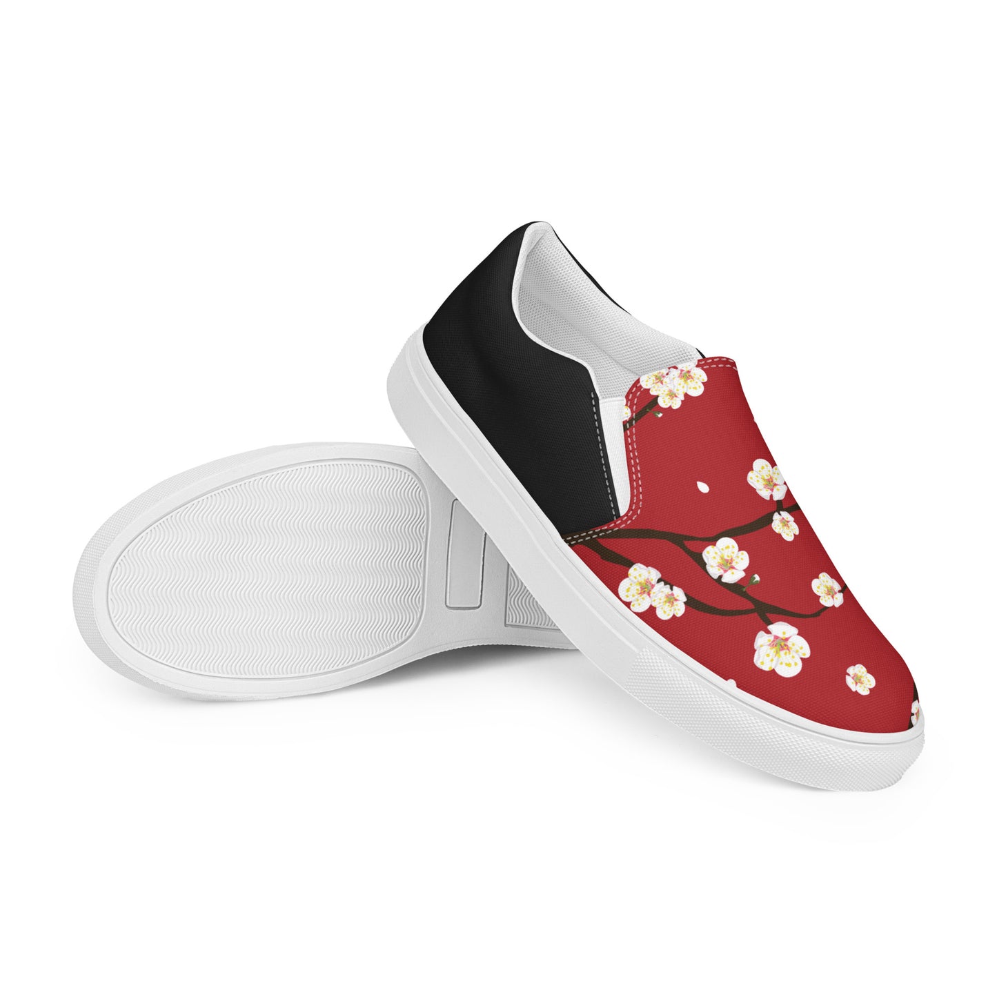 Silk Road | Women’s Slip-on Canvas Shoes | Red Blossom Halftone