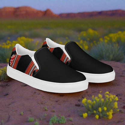 Women’s Southwest Print, Custom Slip-on Canvas Shoes, Geometric Pattern, Barbarosa, Two-Tone