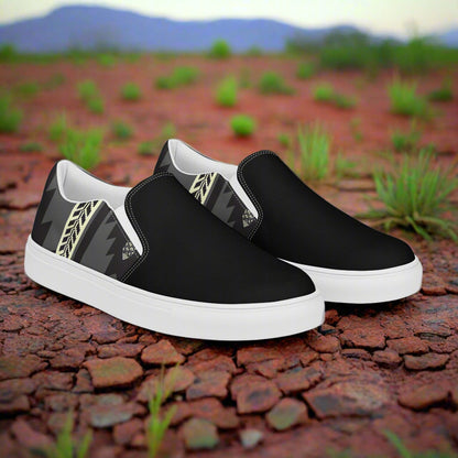 Women’s Southwest Print, Slip-on Canvas Shoes, Native American, Geometric Pattern, Oljato Two-Tone