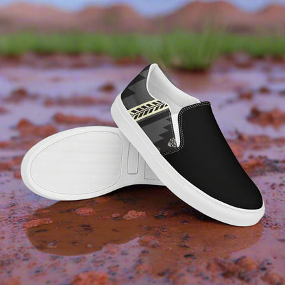 Women’s Southwest Print, Slip-on Canvas Shoes, Native American, Geometric Pattern, Oljato Two-Tone
