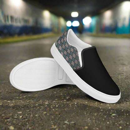 Women’s Custom, Asian Print, Slip-on Canvas Shoes, Japanese Sea Waves Pattern, Two-Tone