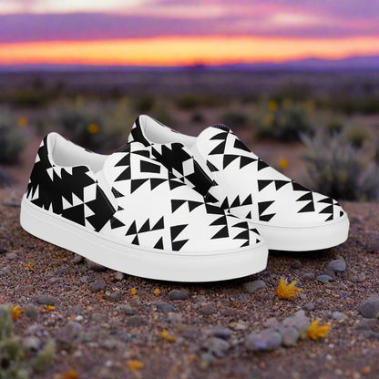 Women’s Southwest Print, Slip-on Canvas Shoes, Native American, Geometric Pattern, Sonora Reverse 