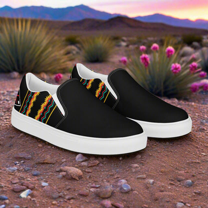 Women’s Southwest Print, Custom Slip-on Canvas Shoes, Native American Geometric Pattern, Hualipai, Two-Tone