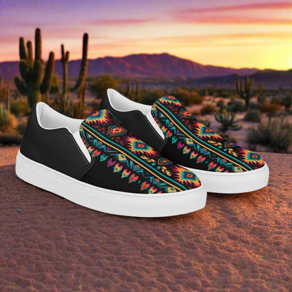 Women’s Southwest Print, Slip-on Canvas Shoes, Native American, Geometric Pattern, Ixtlan Halftone