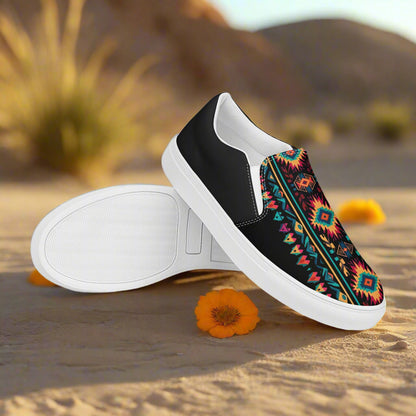 Women’s Southwest Print, Slip-on Canvas Shoes, Native American, Geometric Pattern, Ixtlan Halftone