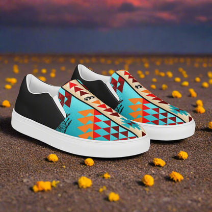 Women’s Southwest Print, Slip-on Canvas Shoes, Native American, Geometric Pattern, Taos Halftone