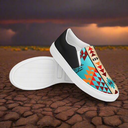 Women’s Southwest Print, Slip-on Canvas Shoes, Native American, Geometric Pattern, Taos Halftone