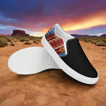 Women’s Southwest Print, Slip-on Canvas Shoes, Native American, Geometric Pattern, Veyo Two-Tone