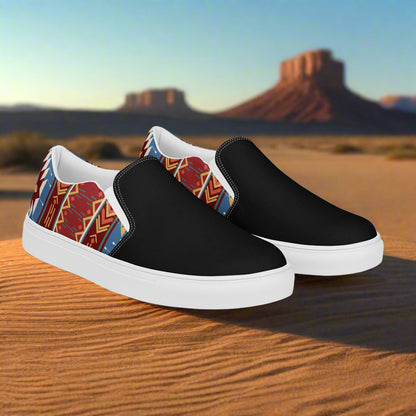 Women’s Southwest Print, Slip-on Canvas Shoes, Native American, Geometric Pattern, Veyo Two-Tone