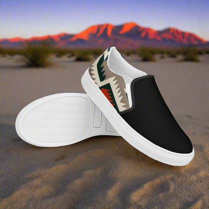 Women’s Southwest Print, Custom Slip-on Canvas Shoes, Geometric Pattern, Big Mesa, Two-Tone