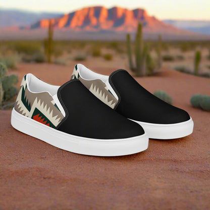 Women’s Southwest Print, Custom Slip-on Canvas Shoes, Geometric Pattern, Big Mesa, Two-Tone