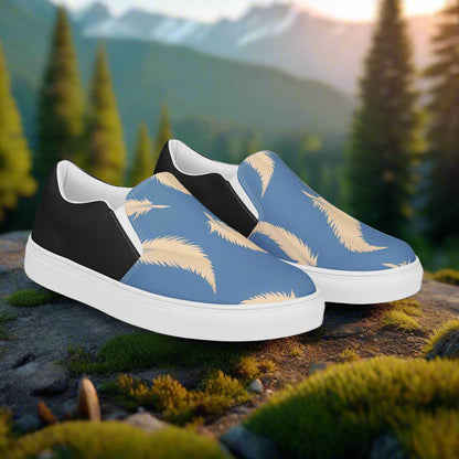 Women’s Custom Slip-on Canvas Footwear - Blue Feather Halftone Print Sneakers