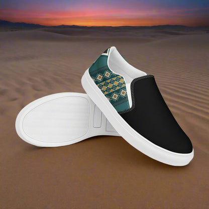 Women’s Southwest Print, Slip-on Canvas Shoes, Native American, Geometric Pattern, Kiva Two-Tone