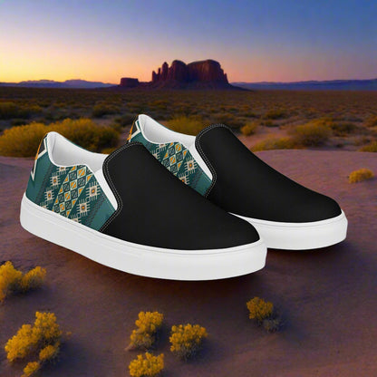 Women’s Southwest Print, Slip-on Canvas Shoes, Native American, Geometric Pattern, Kiva Two-Tone