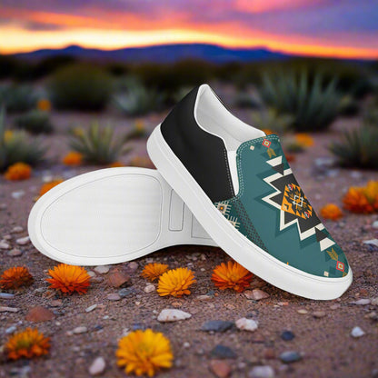 Women’s Southwest Print, Slip-on Canvas Shoes, Native American, Geometric Pattern, Kiva Halftone
