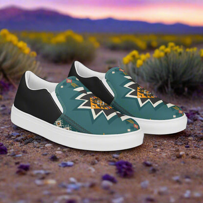 Women’s Southwest Print, Slip-on Canvas Shoes, Native American, Geometric Pattern, Kiva Halftone