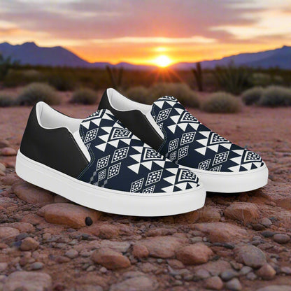 Women’s Southwest Print, Custom Slip-on Canvas Shoes, Native American Geometric Pattern, Durango, Halftone