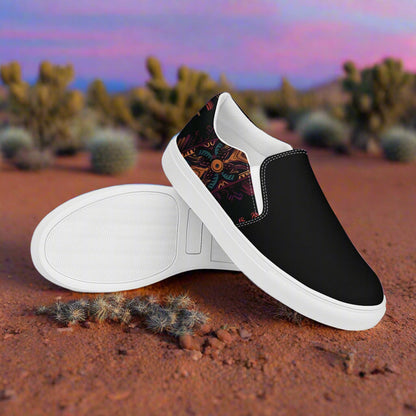 Women’s Southwest Print, Slip-on Canvas Shoes, Native American, Geometric Pattern, Iktomi Two-Tone