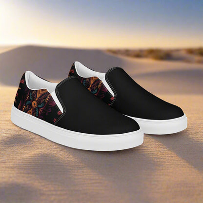 Women’s Southwest Print, Slip-on Canvas Shoes, Native American, Geometric Pattern, Iktomi Two-Tone