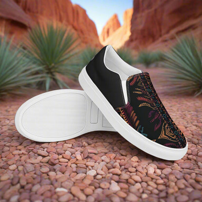 Women’s Southwest Print, Slip-on Canvas Shoes, Native American, Geometric Pattern, Iktomi Halftone