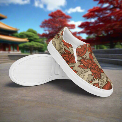 Women’s Custom Asian Pattern, Slip-on, Canvas Shoes, Animal Print, Orange Koi