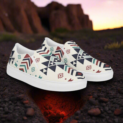 Women’s Southwest Print, Slip-on Canvas Shoes, Native American, Geometric Pattern, Supai