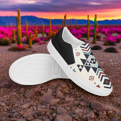 Women’s Southwest Print, Slip-on Canvas Shoes, Native American, Geometric Pattern, Supai Halftone