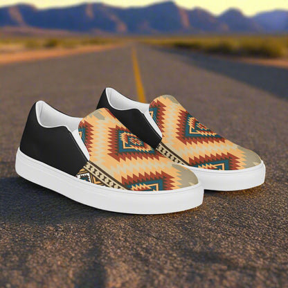 Women’s Southwest Print, Slip-on Canvas Shoes, Native American, Geometric Pattern, Kayenta Halftone