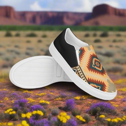 Women’s Southwest Print, Slip-on Canvas Shoes, Native American, Geometric Pattern, Kayenta Halftone