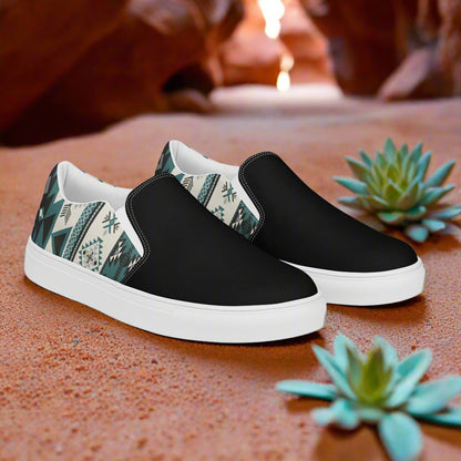 Women’s Southwest Print, Slip-on Canvas Shoes, Native American, Geometric Pattern, Kanab Two-Tone