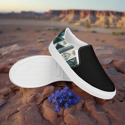 Women’s Southwest Print, Slip-on Canvas Shoes, Native American, Geometric Pattern, Kanab Two-Tone