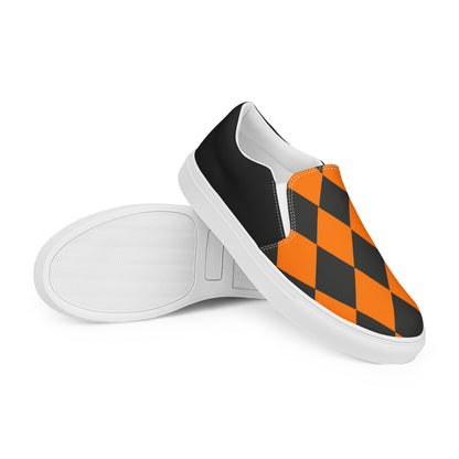GeoMetro | Women’s Slip-On Canvas Shoes | Harlequin Orange Halftone