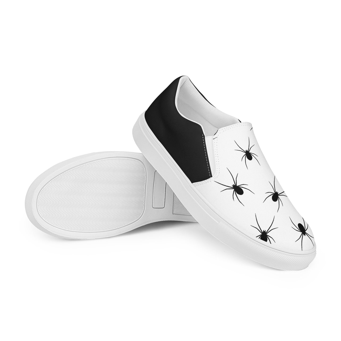 GeoMetro | Women’s Slip-On Canvas Shoes | Black Spiders Halftone