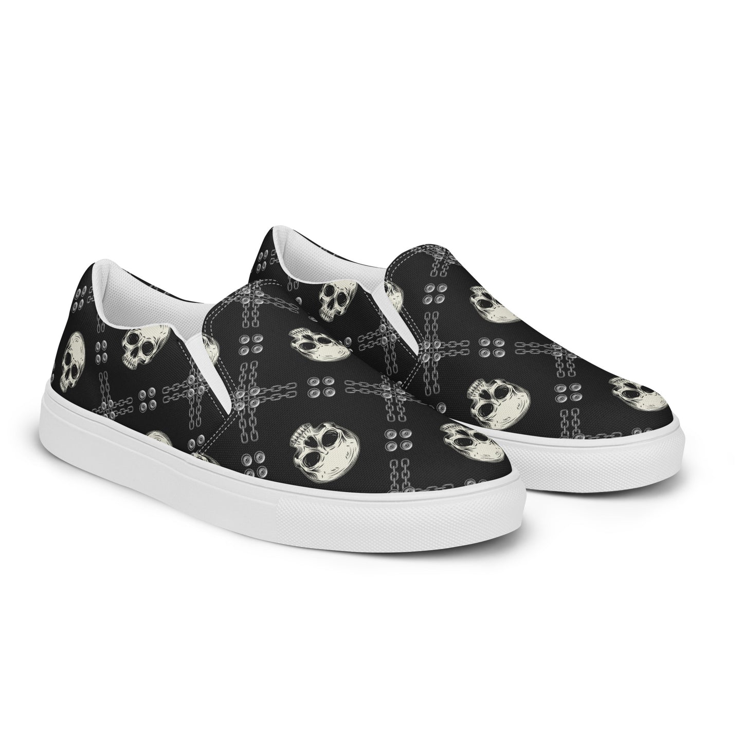 GeoMetro | Women’s Slip-On Canvas Shoes | Black Skulls