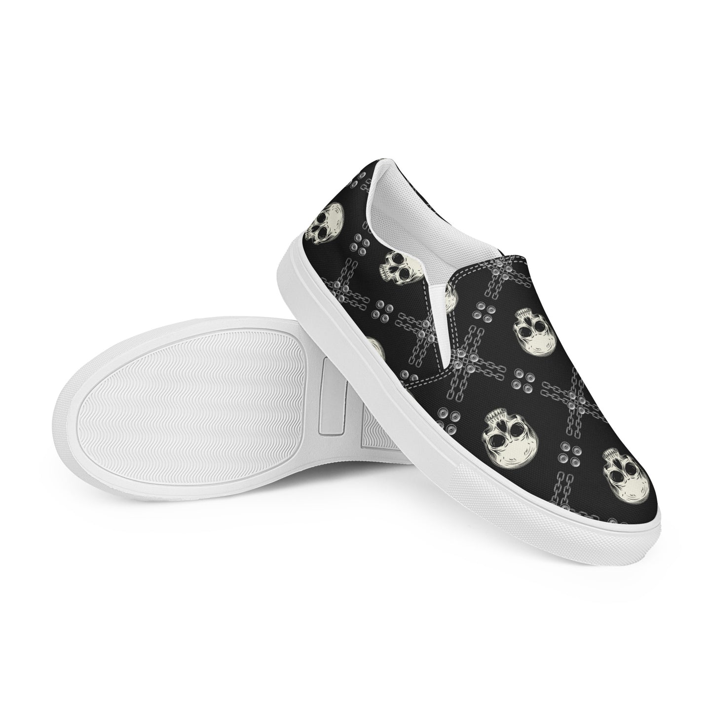 GeoMetro | Women’s Slip-On Canvas Shoes | Black Skulls