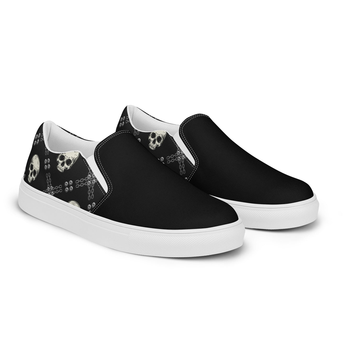 GeoMetro | Women’s Slip-On Canvas Shoes | Black Skulls 2Tone