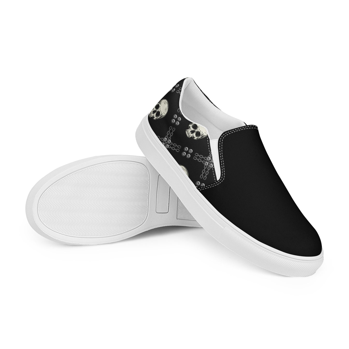 GeoMetro | Women’s Slip-On Canvas Shoes | Black Skulls 2Tone