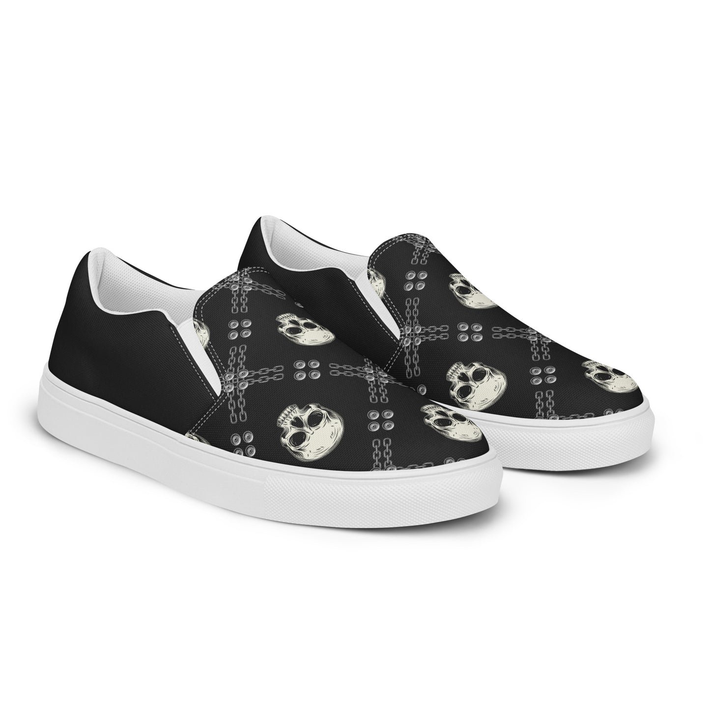 GeoMetro | Women’s Slip-On Canvas Shoes | Black Skulls Halftone