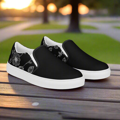 Women’sCustom Slip-on Canvas Shoes Floral Print Black Poppy Two-Tone