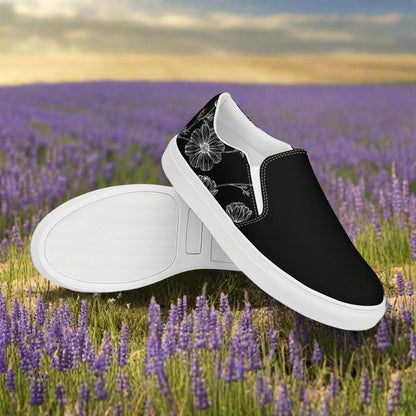 Women’sCustom Slip-on Canvas Shoes Floral Print Black Poppy Two-Tone