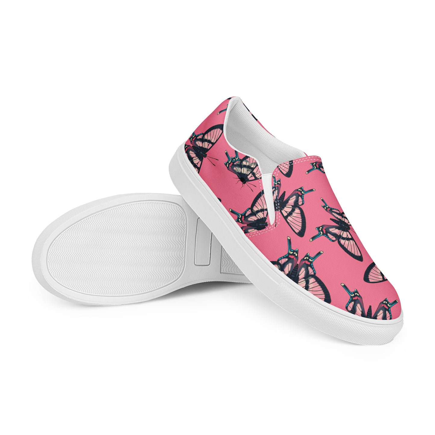 Eden Garden | Women’s Slip-on Canvas Shoes | Pink Black Butterflies