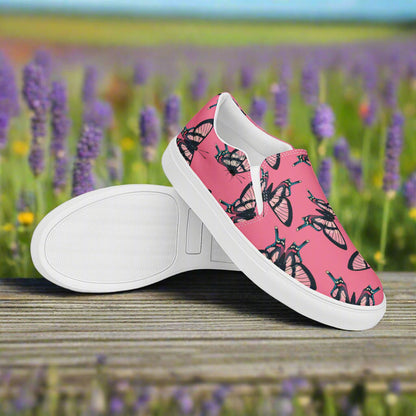 Women’s Custom Slip-on Canvas Shoes Pink & Black Butterfly Print