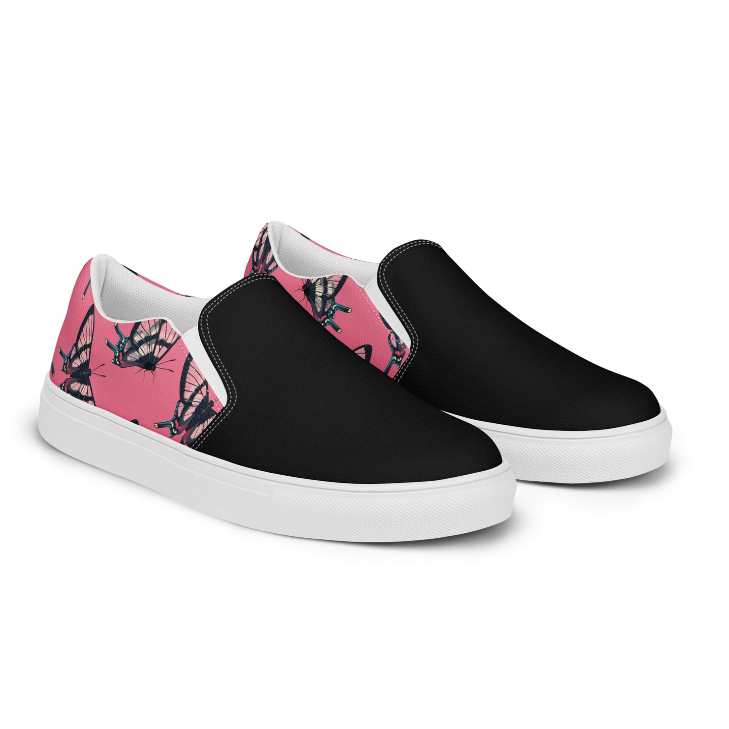 Eden Garden | Women’s Slip-on Canvas Shoes | Pink Black Butterflies 2Tone