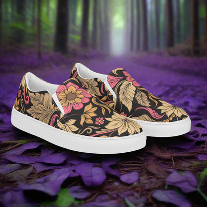 Women’s Custom Retro Floral Print Slip-on Canvas Shoes